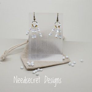 Hippie Style White Beaded Drop Earrings